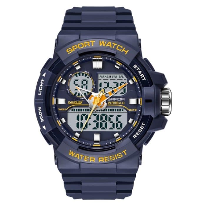 SANDA 6025 Dual Time Digital Display Leuchtender Kalender Wasserdichte multifunktionale Herren-Sport-Quarzuhr – Bild 1