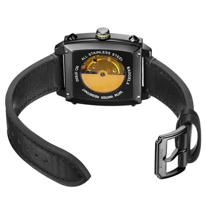 BAOGELA 6763G Quadratisches Zifferblatt Lederarmband Uhr Kalender Mechanische Uhr für Herren – Bild 4