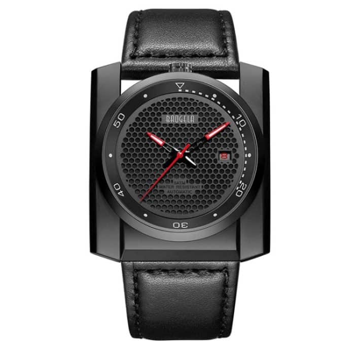 BAOGELA 6775G Honeycomb Hollow Round Dial Lederarmband Uhr Kalender Mechanische Uhr für Herren – Bild 1