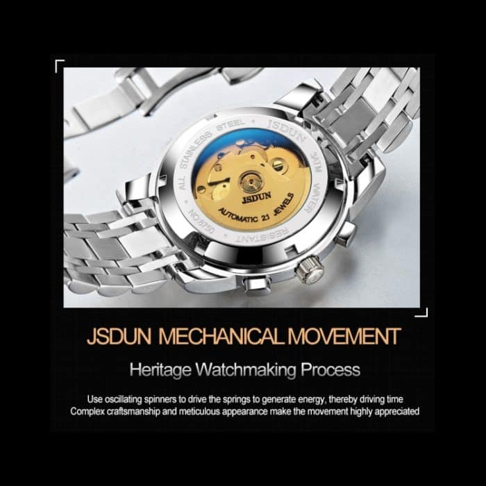 JIN SHI DUN 8750 Herrenmode wasserdichte leuchtende mechanische Uhr – Bild 7
