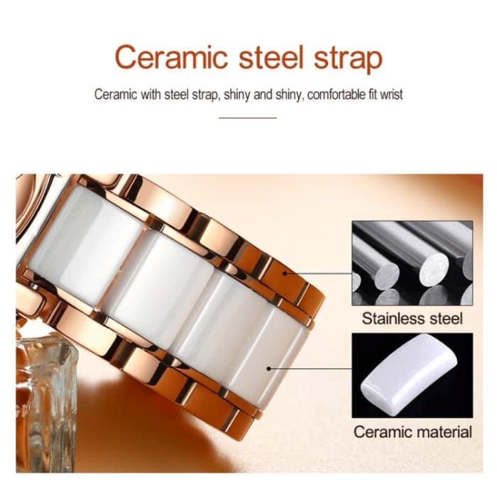 JIN SHI DUN 8831 Damenmode Diamant ausgehöhlte wasserdichte Keramik mechanische Uhr – Bild 4