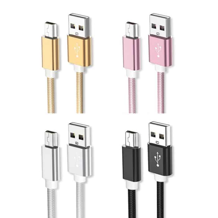 5 Stück Mini-USB auf USB A gewebtes Daten-/Ladekabel für MP3, Kamera, Auto-DVR, 0.25m, 1m, 1.5m, 2m, 3m – Bild 2