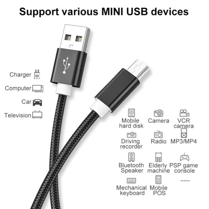 EDA002784304_B2.jpg 5 Stück Mini-USB auf USB A gewebtes Daten-/Ladekabel für MP3, Kamera, Auto-DVR – Bild 3