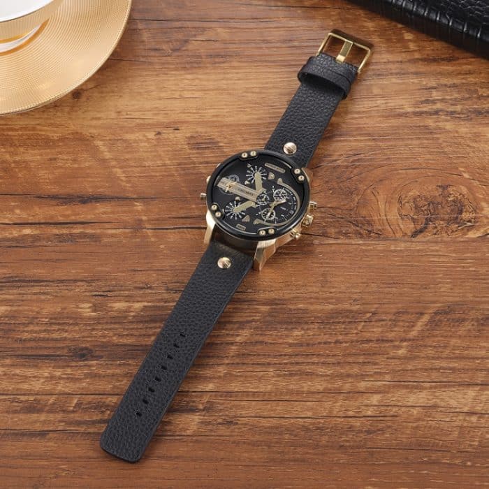 CAGARNY 6820 Rundes, großes Zifferblatt, Lederband, Quarz-Doppelwerksuhr für Herren – Bild 2