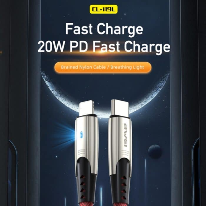 awei CL-119L Typ-C / USB-C auf 8-poliges Nylongeflecht-Schnellladekabel, Länge: 1 m – Bild 3