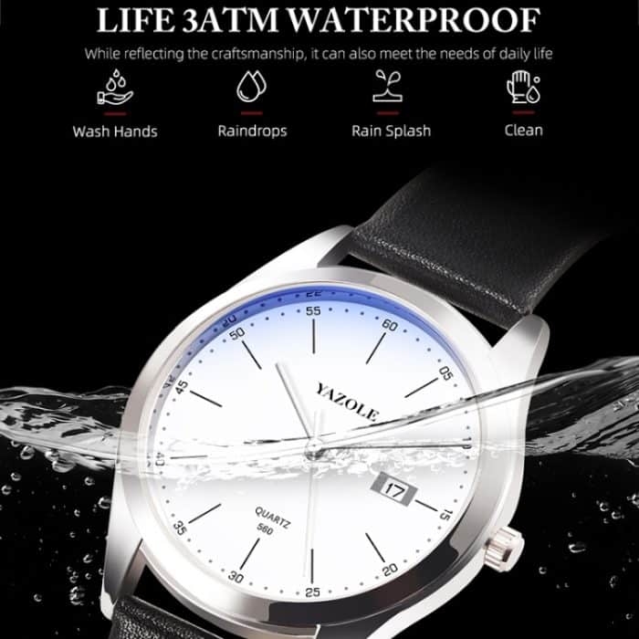EDA003081501_B4.jpg YAZOLE 560 Lederarmband Quarzwerk Wasserdichte Herrenuhr – Bild 5