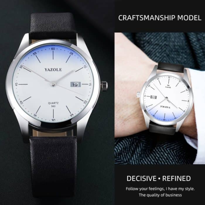 EDA003081501_B6.jpg YAZOLE 560 Lederarmband Quarzwerk Wasserdichte Herrenuhr – Bild 7
