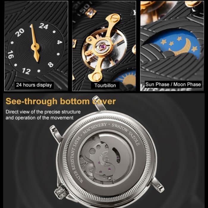 YAZOLE 315 Lederband, großes Zifferblatt, Tourbillon, mechanische Uhr – Bild 2