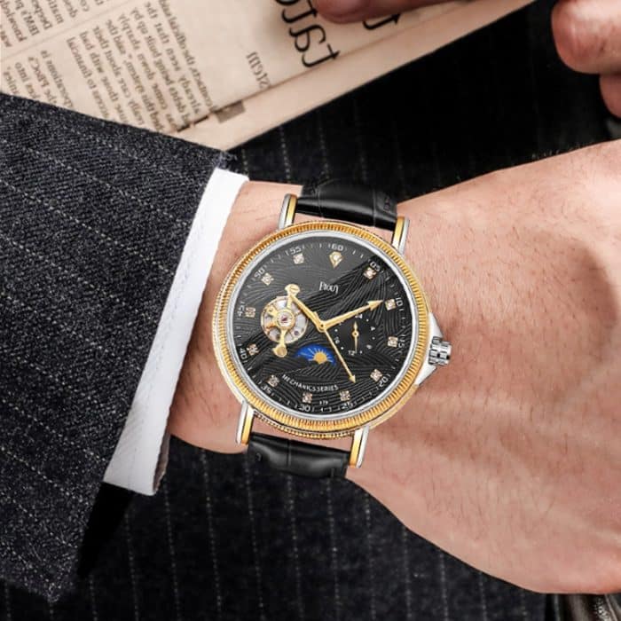 YAZOLE 315 Lederband, großes Zifferblatt, Tourbillon, mechanische Uhr – Bild 6