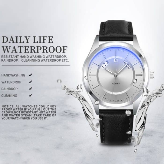 EDA003087901_B1.jpg YAZOLE 513 Lederband Kalender Wasserdichte Quarzuhr – Bild 2