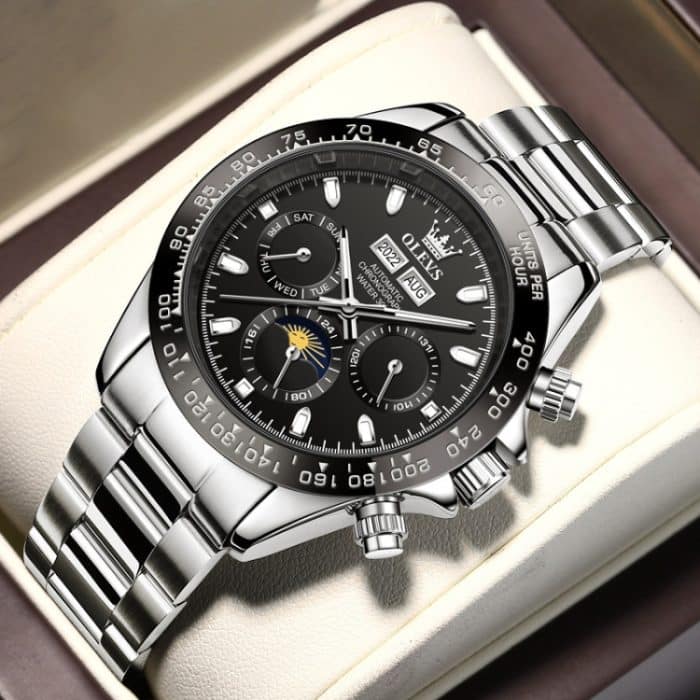 EDA003180701B.jpg OLEVS 6654 Herrenuhr mit Multifunktions-Zifferblatt und mechanischem Uhrwerk – Bild 1