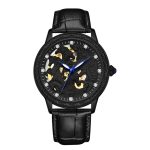 SANDA 7011 Leuchtende wasserdichte mechanische Uhr mit Lederarmband