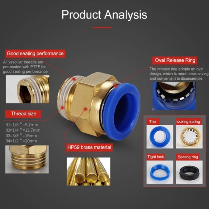 LAIZE 10 Stück PC-Außengewinde gerader pneumatischer Schnellmontage-Anschluss, PC4-01 (10pcs), PC4-02 (10pcs), PC4-M5 (10pcs), PC6-01 (10pcs), PC6-02 (10pcs), PC6-03 (10pcs), PC6-04 (2pcs), PC6-M5 (10pcs), PC8-01 (10pcs), PC8-02 (10pcs), PC8-03 (10pcs)... – Bild 7