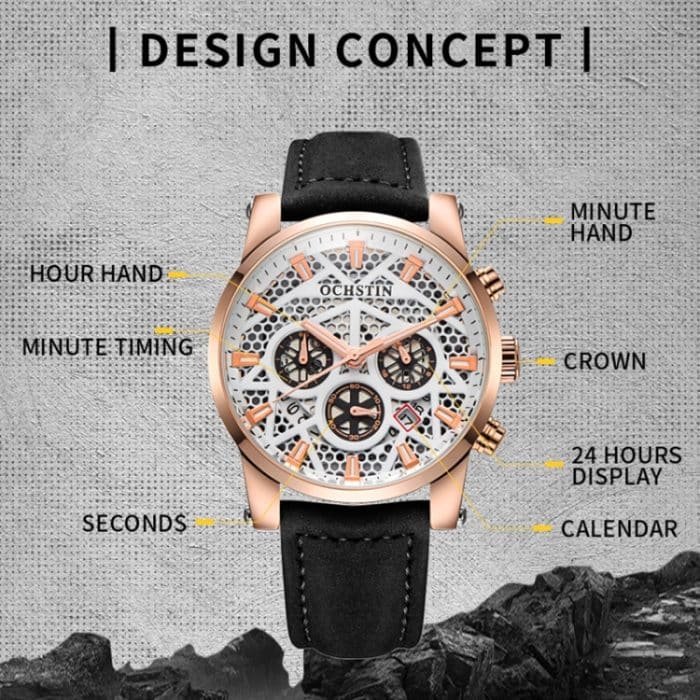 Ochstin 5052B Multifunktionale Business-Quarzuhr mit wasserdichtem Lederarmband – Bild 4