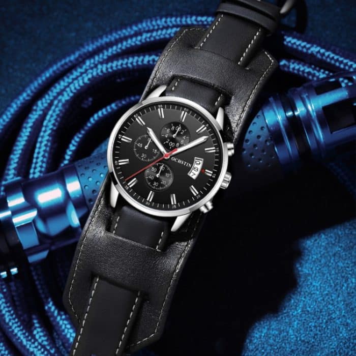 Ochstin 7266 Multifunktions-Armbanduhr aus Leder, wasserdicht, leuchtende Quarzuhr – Bild 5