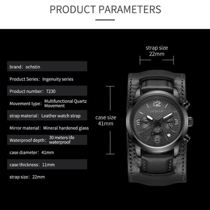 Ochstin 7230 Multifunktions-Business-Armbanduhr aus Leder mit wasserdichtem Quarzwerk – Bild 3
