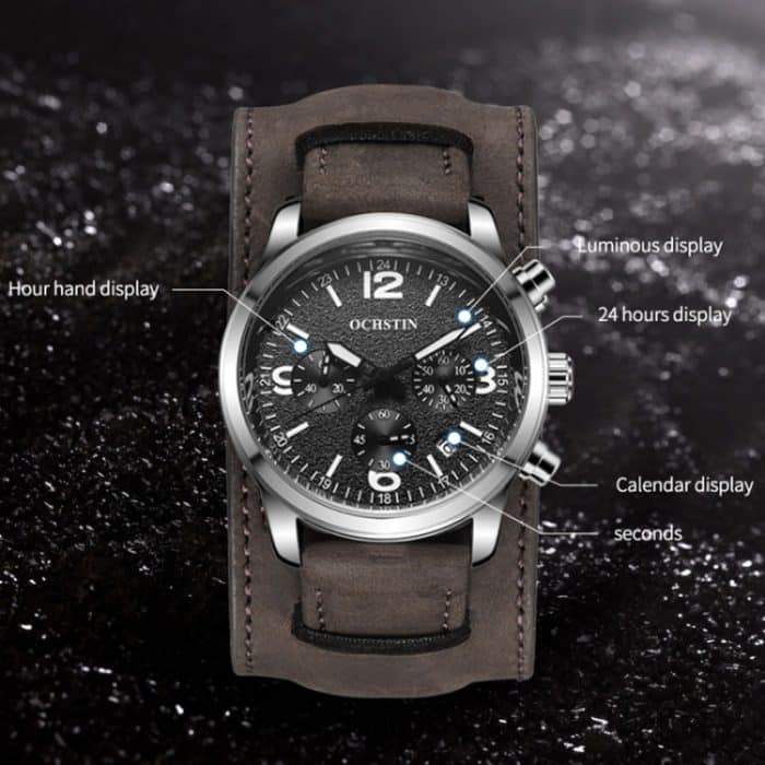 Ochstin 7230 Multifunktions-Business-Armbanduhr aus Leder mit wasserdichtem Quarzwerk – Bild 4