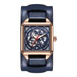 Ochstin 7237 Business-Armbanduhr aus Leder, wasserdicht, leuchtend, Skelett, mechanisch