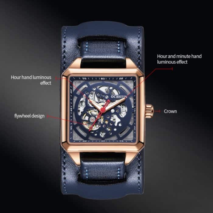 Ochstin 7237 Business-Armbanduhr aus Leder, wasserdicht, leuchtend, Skelett, mechanisch – Bild 5