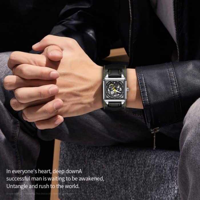 Ochstin 7237 Business-Armbanduhr aus Leder, wasserdicht, leuchtend, Skelett, mechanisch – Bild 7