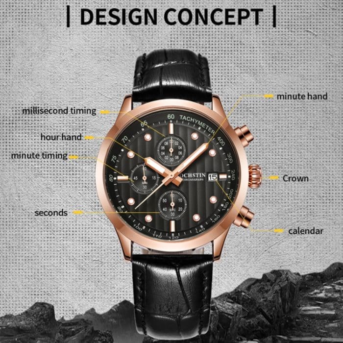 Ochstin 6042B Multifunktionale Business-Leder-wasserdichte, leuchtende Quarz-Herrenuhr – Bild 3