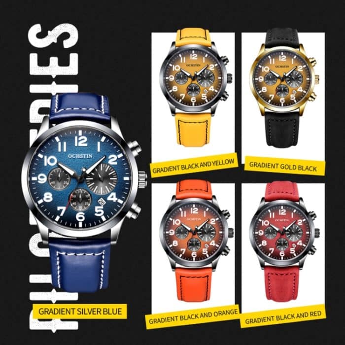 Ochstin 6042C Mode Leder wasserdicht leuchtende Quarz Herrenuhr – Bild 2