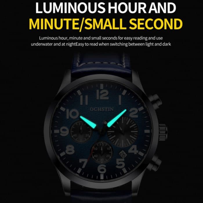 Ochstin 6042C Mode Leder wasserdicht leuchtende Quarz Herrenuhr – Bild 4