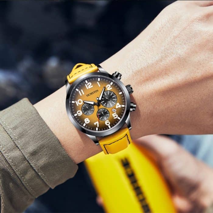 Ochstin 6042C Mode Leder wasserdicht leuchtende Quarz Herrenuhr – Bild 7