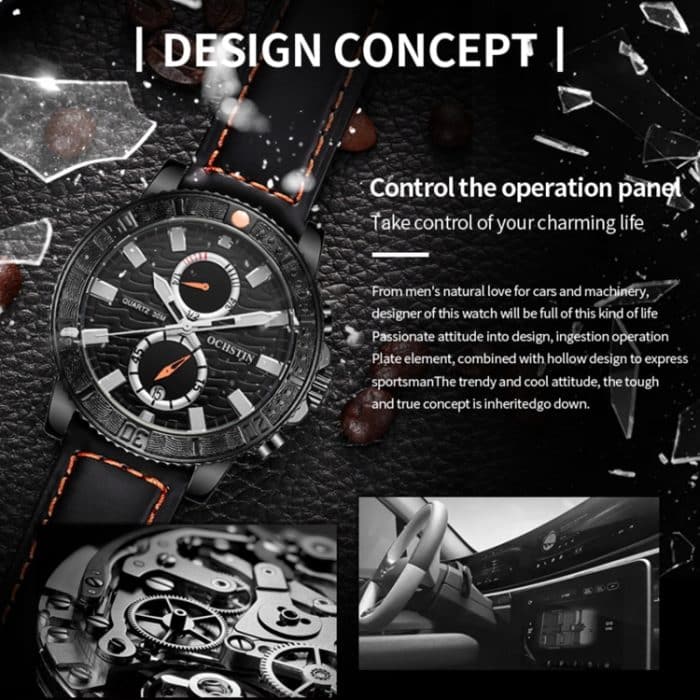 Ochstin 6045A Multifunktions-Quarz-Leucht-Herrenuhr aus echtem Leder – Bild 4