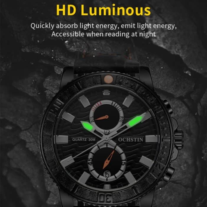 Ochstin 6045A Multifunktions-Quarz-Leucht-Herrenuhr aus echtem Leder – Bild 5