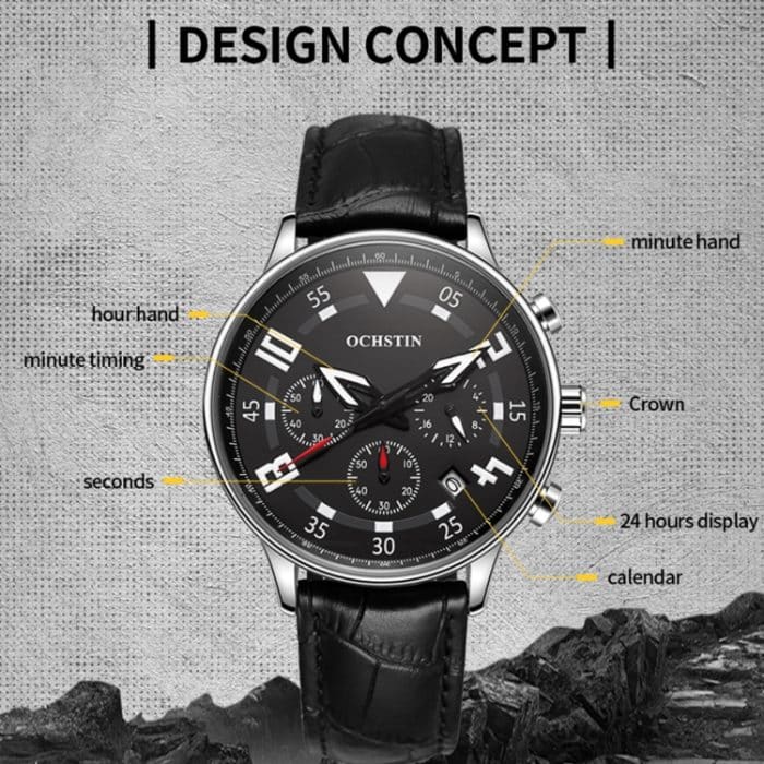 Multifunktionale Quarz-Herren-Lederuhr – Bild 3