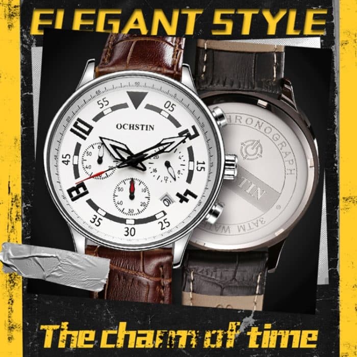 Multifunktionale Quarz-Herren-Lederuhr – Bild 6