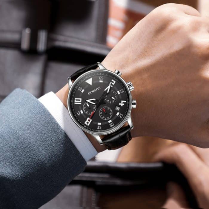 Multifunktionale Quarz-Herren-Lederuhr – Bild 7