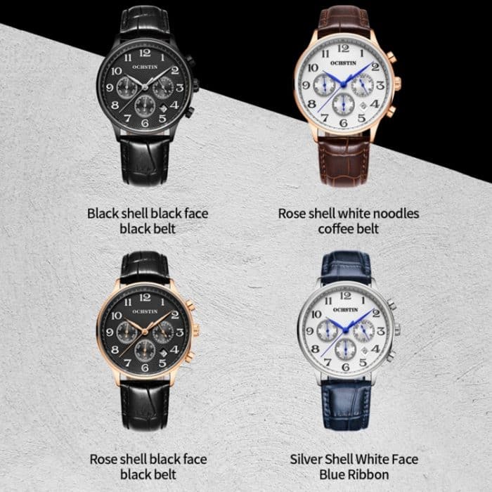 Multifunktionale Quarz-Herren-Lederuhr – Bild 2