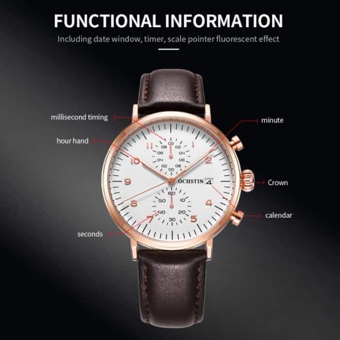 Multifunktionale wasserdichte Herren-Lederuhr mit Quarzwerk – Bild 3