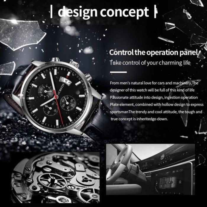 Multifunktionale Quarz-wasserdichte leuchtende Herren-Lederuhr – Bild 4