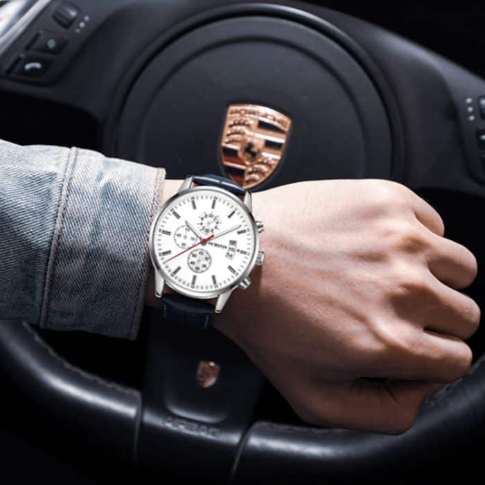 Multifunktionale Quarz-wasserdichte leuchtende Herren-Lederuhr – Bild 7