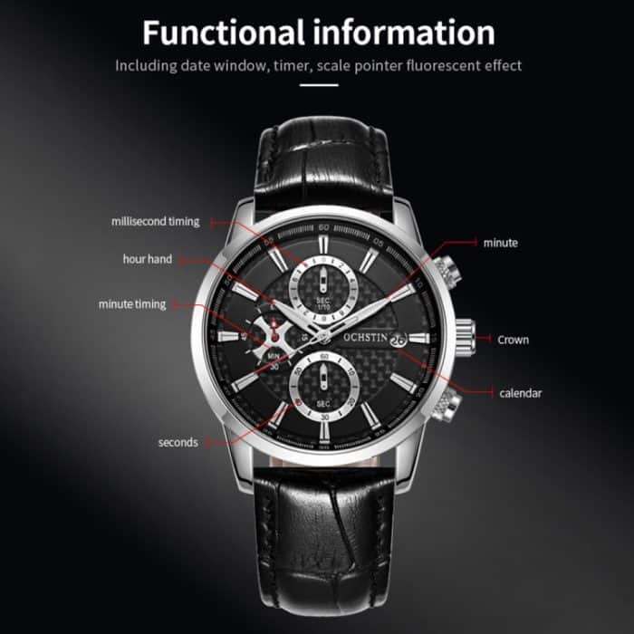 Multifunktionale wasserdichte Herren-Lederuhr mit Quarzwerk – Bild 3