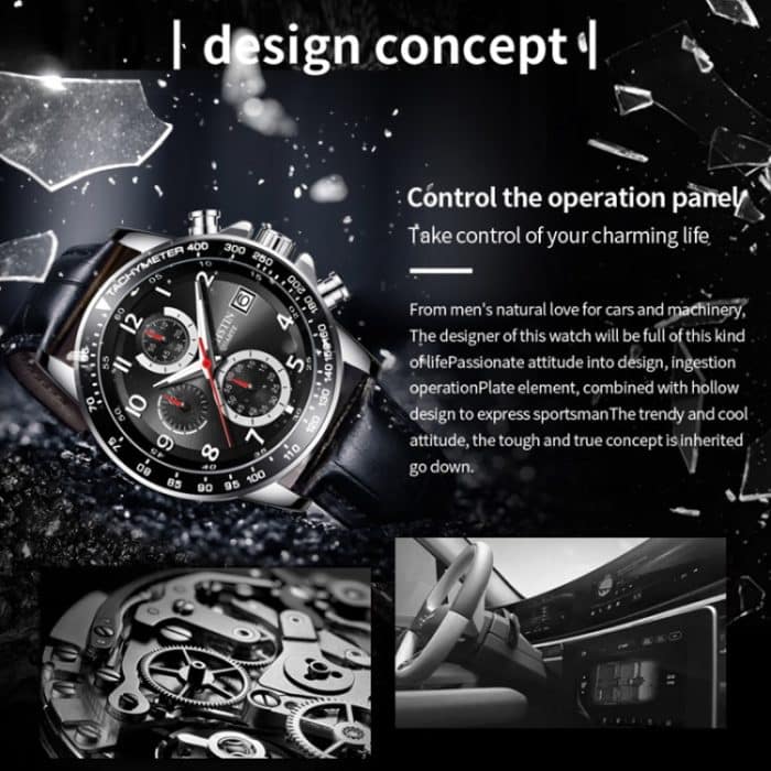 Multifunktionale Quarz-wasserdichte leuchtende Herren-Lederuhr – Bild 4