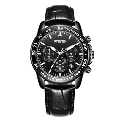 Multifunktionale wasserdichte Herren-Lederuhr mit Quarzwerk