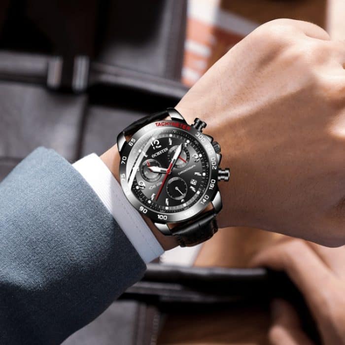 Multifunktionale Quarz-wasserdichte leuchtende Herren-Lederuhr – Bild 6