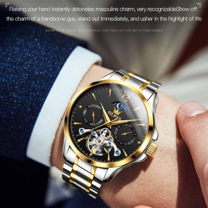 OLEVS 6650 Herren Multifunktionale wasserdichte Hohlstahlarmband Mechanische Uhr – Bild 6