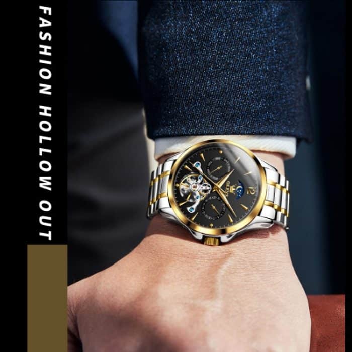 OLEVS 6650 Herren Multifunktionale wasserdichte Hohlstahlarmband Mechanische Uhr – Bild 7