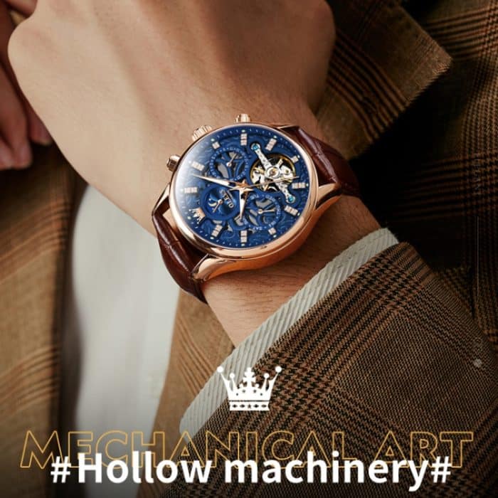 OLEVS 6658 Herren leuchtende wasserdichte Lederarmband mechanische Uhr – Bild 4