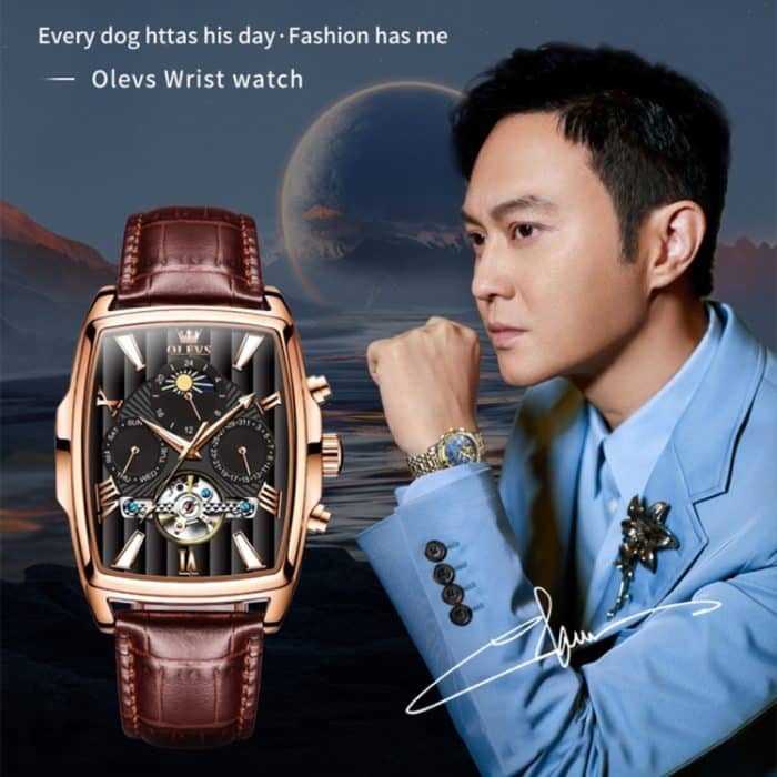 OLEVS 6675 Herren Multifunktionale Mondphase Tourbillon Mechanische Uhr – Bild 3