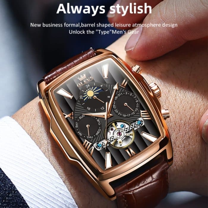 OLEVS 6675 Herren Multifunktionale Mondphase Tourbillon Mechanische Uhr – Bild 5