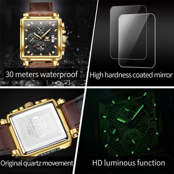 OLEVS 9925 Herrenuhr mit quadratischem Zifferblatt, multifunktionale, wasserdichte Quarzuhr – Bild 13