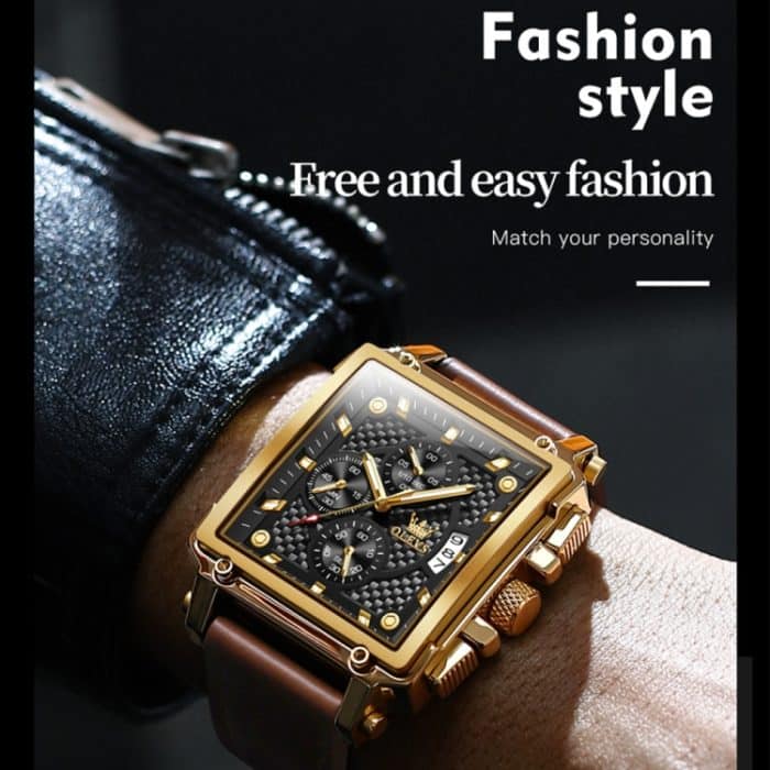 OLEVS 9925 Herrenuhr mit quadratischem Zifferblatt, multifunktionale, wasserdichte Quarzuhr – Bild 8