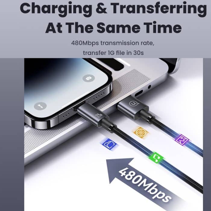 USAMS US-SJ667 USB-auf-8-Pin-2,4-A-Schnellladedatenkabel, Länge: 1,2 m – Bild 7