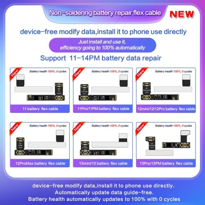 I2C-Reparaturkabel für externe Batterien, For iPhone 15 Pro Max / 15 Pro, For iPhone 15 / 15 Plus, For iPhone 13 Pro Max / 13 Pro, For iPhone 13 / 13 mini, For iPhone 14 / 14 Plus, For iPhone 14 Pro Max / 14 Pro, For iPhone SE 2022... – Bild 2